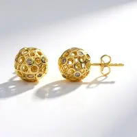Cavill - 925 Sterling Zilver Vergulde Oorbellen - 0,36 ct Champagne Diamanten I2 - Ronde Briljant - Elegante Bolvormige Oorbellen