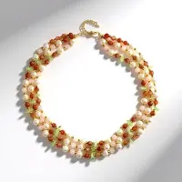 Cavill - Zilveren ketting met rozenkwarts 42,665ct - 925 Sterling zilver verguld - fijne chique halsketting met zonnesteen 75,497ct & prehniet 58,14ct