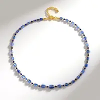 Cavill - Zilveren Halsketting 925 Sterling Zilver Verguld - Nepal Kyaniet 32,6 ct & Lapis Lazuli 6 ct - Verstelbare Edelsteen Ketting