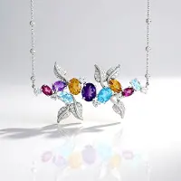 Cavill - Elegante Halsketting 925 Sterling Zilver Rhodium - Zwitserse Blauwe Topaas 1,125 ct Ovaal - Roze Topaas & Amethist - Dames Sieraden