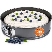Kadax Springvorm, Stalen anti-aanbak vorm, ronde Bakvorm voor Taart, Cake, Bakplaat, Taartpan, Cake Bakvorm, Taartvorm met vlakke Bodem, stevig, zilverkleurig (Durchmesser: 24cm)