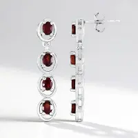Cavill - Zilveren Oorbellen - 925 Sterling Zilver Platina Geplateerd - 1,88 ct Mozambique Granaat Ovaal - Elegante Dieprode Kettingschakel Oorknopjes