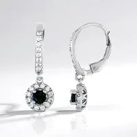 Cavill - Zilveren Oorbellen 925 Sterling Zilver met Platina - 2 Ronde Mezezo Opalen 0,31 ct - 1,11 ct Pavé Tanziaanse Zirkonen - Elegant Design