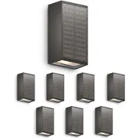 Calex Birindisi Solar Wandlamp - Warm Wit up & down Licht - op zonne-energie - Draadloos - Waterdicht - Zwart - 8-Pack