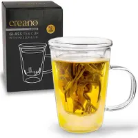 Creano theeglas 400ml - Grote theekop met glazen zeef en deksel - een ideale theezetter