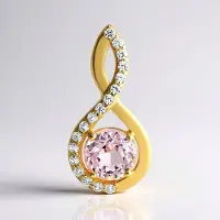 Cavill - Zilveren Hanger met Kunziet en Zirkonen - 925 Sterling Zilver Verguld - 6 mm Roze Kunziet Rond - 1,22 ct - Elegant S-vormig Design