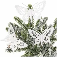 COSY&TRENDY Cosy & Trendy Decoratie vlinder - 3x - op clip - wit - 15 x 11 cm - glitters - kerstvlinder - kerstversiering