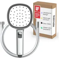 INSTMAIER Cleo - Handdoucheset - Douchekop en bijpassende doucheslang van 1,5 m - Chroom / wit - Zelfreinigend - iF Design Award