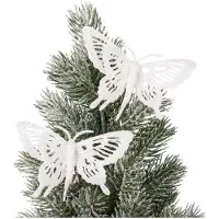 COSY&TRENDY Cosy & Trendy Decoratie vlinder - 2x - op clip - wit - 15 x 11 cm - glitters - kerstvlinder - kerstversiering