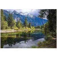 WALLARENA - Fotobehang - 200x140 cm - 3D landschap met rivier en bergen voor slaapkamer en salon