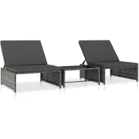 vidaXL Tuinstoelen 2 st verstelbaar met tafel poly rattan grijs