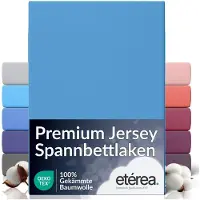 Eterea Cosmesi Naturale etérea Premium Jersey hoeslaken 90x200 - 100x200 cm - Oekotex - 100% katoen - bis 25 cm - Blauw