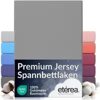 Eterea Cosmesi Naturale etérea Premium Jersey hoeslaken 90x200 - 100x200 cm - Oekotex - 100% katoen - bis 25 cm - Grijs
