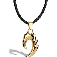SERASAR Lederen Halsband Man [Flame] - Goud 60cm - Huwelijksgeschenken voor Mannen