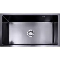 Lendo Online Spoelbak voor keuken 740x440x200mm (74x44x20cm) Zwart - Antraciet RVS - Roestvrij staal - Wasbak met waterafvoersysteem - Gootsteen + bevestigingshaken Binnenmaat 69x39cm