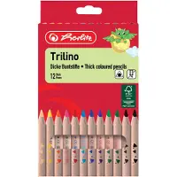 Herlitz Dreikant-Buntstifte Trilino, 12er Karton-Etui aus Zedernholz, naturbelassen, Jumbo-Dreikantform, Mi