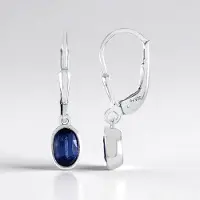 Cavill - Oorbellen 925 Sterling Zilver - Platina Geplateerd - Nepal Kyaniet Ovaal 6x4 mm - 1,23 ct Totaal - Bezel Zetting - Blauwe Edelsteen Sieraden