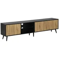 OKWISH TV-meubel, lowboard met LED-verlichting en 1 open vak, TV-tafel met 3 gesloten vakken, geschikt voor televisies tot 75 inch, natuurlijke houtsoort