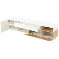 OKWISH Tv Meubel - Hoogglans Front - Voor Woonkamer - Wit Met Natuurlijke Houtkleur - 180×38×50 Cm Voor Tv Tot 75 Inch