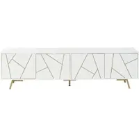 OKWISH Tv Meubel - 190 X 40 X 51,5 Cm - 4 Deuren - 6 Metalen Poten - Voor Tv Tot Ca. 85 Inch - Spaanplaat Wit Goud