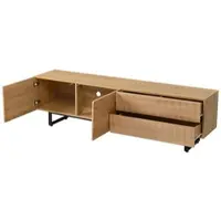 OKWISH Tv Meubel - 3D Golfstructuur - Met 2 Deuren En 2 Lades - Kabeldoorvoer - Spaanplaat Naturel - 180x38x51,5 cm