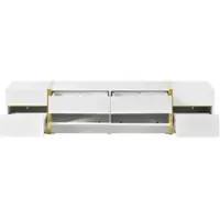 OKWISH TV-meubel, hoogglans, lage kast met gouden decoratielijsten, opbergmeubel met lades en deuren voor de woonkamer, wit