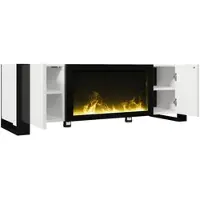 OKWISH Tv Meubel - Met Decoratieve Elektrische Haard Zonder Verwarming - Hoogglans - Woonkamer - Spaanplaat Wit Zwart - 165x32x55 Cm