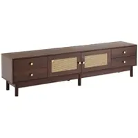 OKWISH TV-kast - TV-meubel 180 cm met 2 Rattan-deuren, 4 lades en hydraulische scharnieren - Inclusief kabelmanagement - Voor woonkamer, eetkamer en slaapkamer - 180x35x44 cm - Hout - Bruin