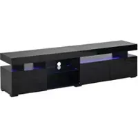 OKWISH Tv-Meubel – Hoogglans Met 3 Deuren En Led – Voor Woonkamer – Zwart Spaanplaat – 180 x 35 x 45 cm