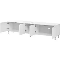 OKWISH Moderne TV-kast met 5 deuren, TV-meubel met opbergruimte, design met gebogen deuren, metalen poten, witte woonkamerkast