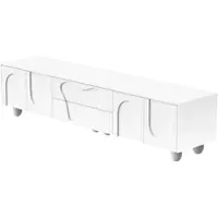 OKWISH Tv-Meubel - Veel Opbergruimte - Voor Woonkamer - Spaanplaat Wit Mat - 180×40×42 Cm - Met Massief Houten Poten