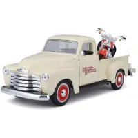 Chevrolet Schaalmodel 3100 pick-up 1950 met Harley Davidson motor 1:24 - speelgoed auto schaalmodel