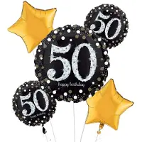 Amscan Folieballonnen Sparkling Birthday 50 Zwart/goud 5-delig