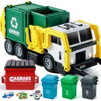 Joyin Grote Frictie Aangedreven Vuilniswagen Set, Inclusief Afvalcontainer, Prullenbakken en Leerkaarten
