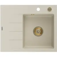 Mexen Ben granit gootsteen 1-koer met afdruiprek, rechts 600 x 500 , beige, gouden sifon - 6523605000-69-G