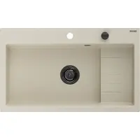 Mexen Omar granieten spoelbak 1-komorige 800 x 480 , beige, zwarte sifon - 6520801005-69-B