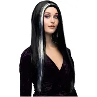Boland - Pruik Heks zwart/wit Zwart - Steil - Lang - Vrouwen - Heks - Halloween en Horror