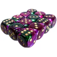 Chessex Gemini Groen-Paars/gd D6 16mm Dobbelsteen Set (12 stuks)