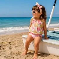 Ducksday - zwemkleding - baby - Omkeerbare baby tankini met haarlint - voor meisjes - UPF 50+ - Driedelige zwemset - Lula - Maat 74