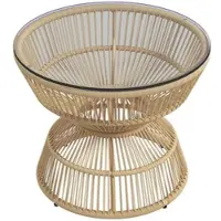 MODFU Buitentafel 60x60x50 cm, PE-rattan met gehard glas, boho design