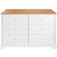 STILVORA Dressoir - Landelijk Design Met 6 Lades En Scheunenpatroon - Goudgrepen Voor Woonkamer/Eetkamer - MDF;Spaanplaat - 120x40x76 Cm - Wit+Lichtbruin