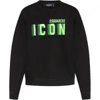 Dsquared2 Icon Blurred Lime Logo Crew Neck Black Jumper