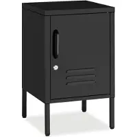 TecTake Stalen Nachtkastje - 35 x 42,5 x 60,5 cm - Modern - Deur en Magneetsluiting en Sleutels - Kabeldoorvoer - Bedkastje - Bijzettafel - Nachtkastjes - Zwart