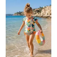 Ducksday - UV shirt - Bikinibroek - Zwemset met omkeerbare bikinibroek - voor meisjes - UPF 50+ - Tweedelig - sneldrogend - Moana - Maat 134/140 - 10 jaar