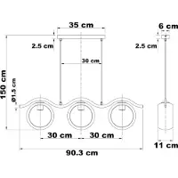 LumenXL Moderne hanglamp met rond smoke glas, 3-lichts - Curvatura