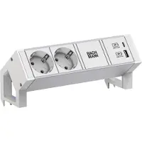 Bachmann DESK2, aluminium, wit, 2x CEE7/3 stopcontacten, 1x USB A/C poort, 22W, 0,2 meter kabel, GST18