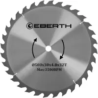 Eberth cirkelzaagblad, zaagblad van staal met hardmetalen tanden voor het zagen van hout (diameter 500 mm, boorgat 30 mm, bladdikte 3,0 mm, zaagbreedte 4,0 mm, 32 tanden, max. 3500 tpm)
