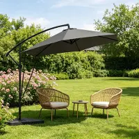 OKWISH Tuinparasol Verstelbaar 310x310cm Metaal Polyester Donkergrijs Met Kurbel Kiepfunctie Voor Terras Zwembad En Tuin