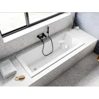 Badland MODERN SLIM ligbad 150 x 70 cm wit met styropor ombouw met bamboe badplank