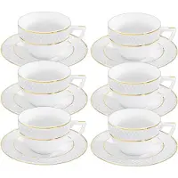 Wilmax England Wilmax espressokop met onderschaal, 90 ml, wit met gouden rand, porselein, set van 6, modelnummer WL-880102400/AB6